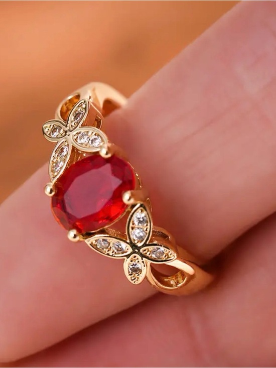 Jewelry - Exquisite Butterfly Red Oval Zirconia Ring.
